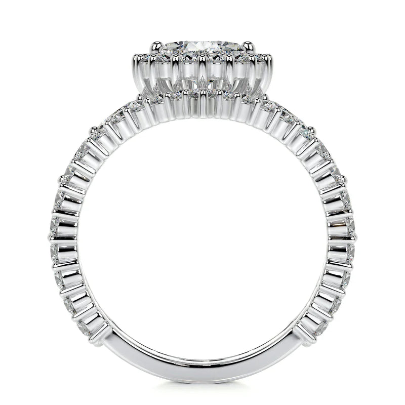 White :: IGI certified pear lab diamond halo engagement ring elegant fine jewelry