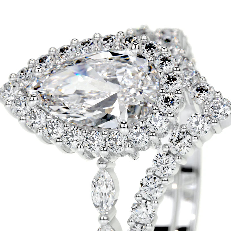 White :: Velentia pear cut halo lab grown diamond ring luxury engagement design