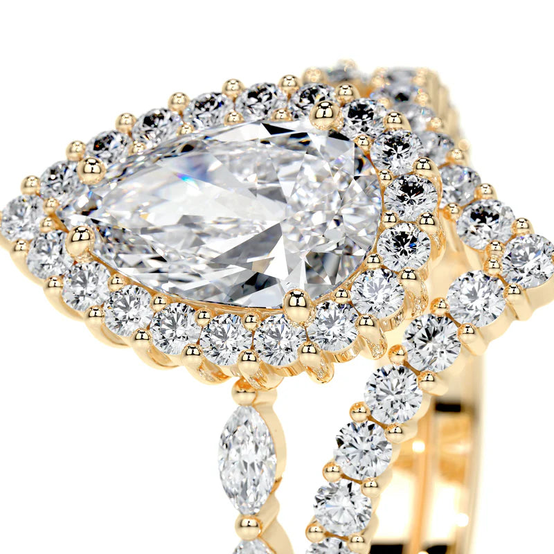 Yellow :: fine jewelry pear lab grown diamond halo engagement ring women ring