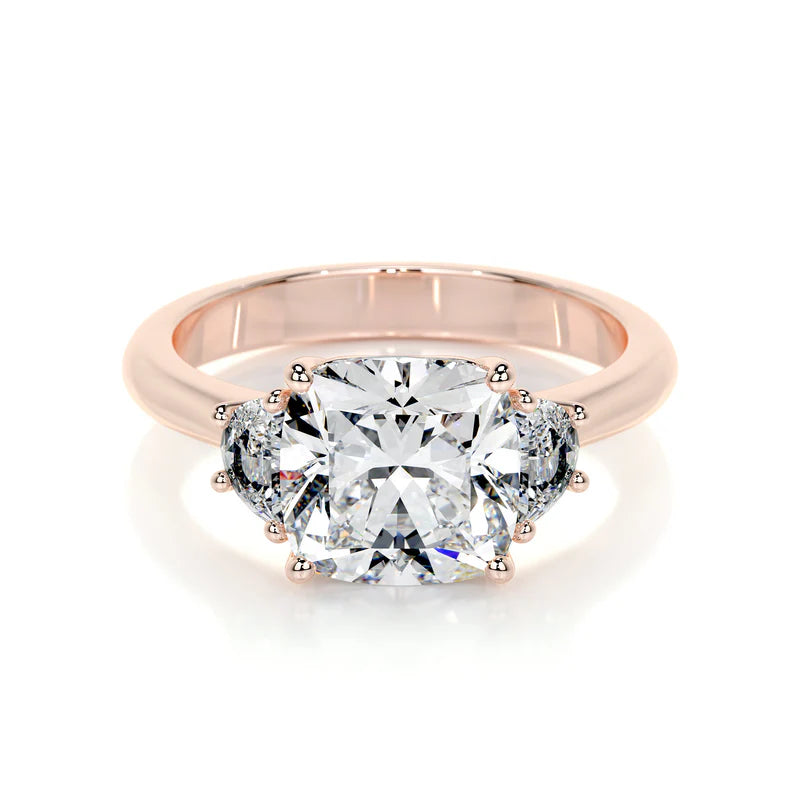 Rose :: square cushion three stone lab grown diamond engagement ring pear side stones