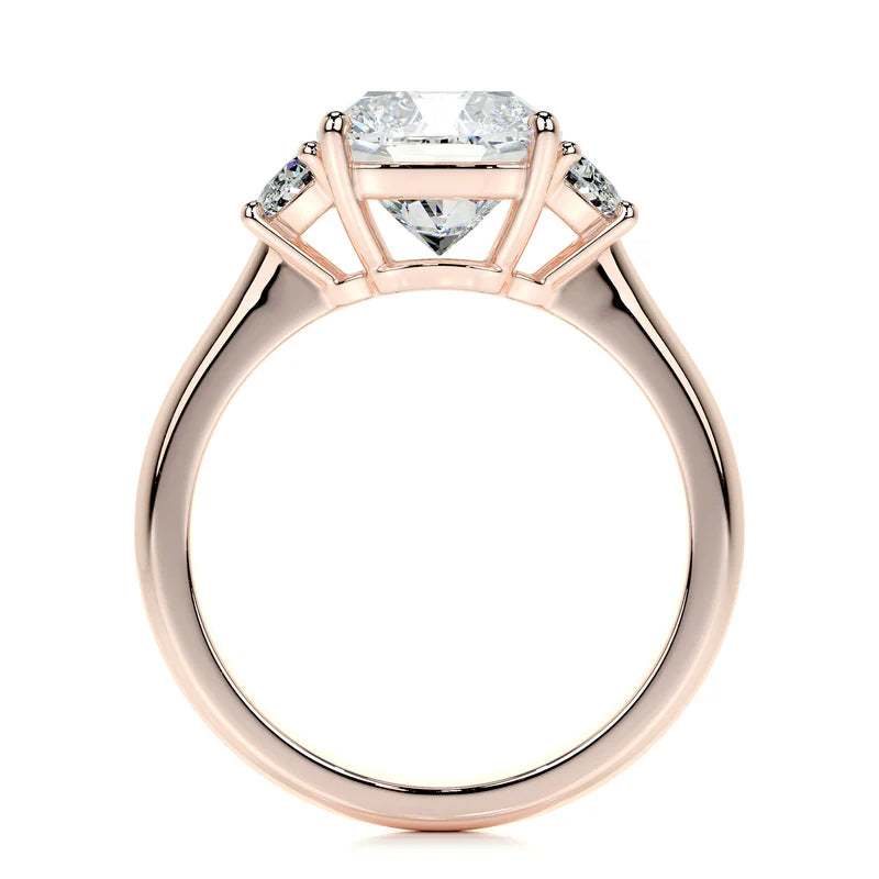 Rose :: cushion cut three stone lab grown diamond ring timeless elegant engagement ring