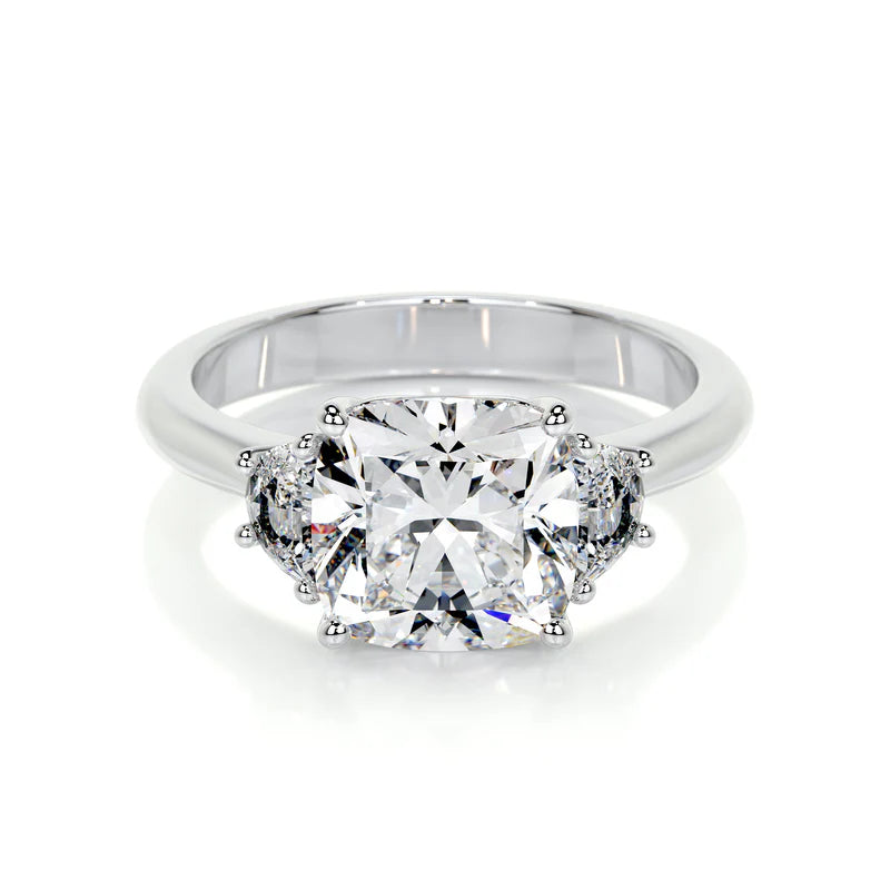 White :: Zenvella square cushion lab grown diamond three stone engagement ring IGI certified