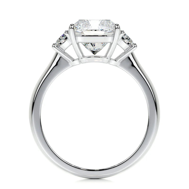 White :: IGI certified cushion lab diamond three stone ring luxury engagement ring