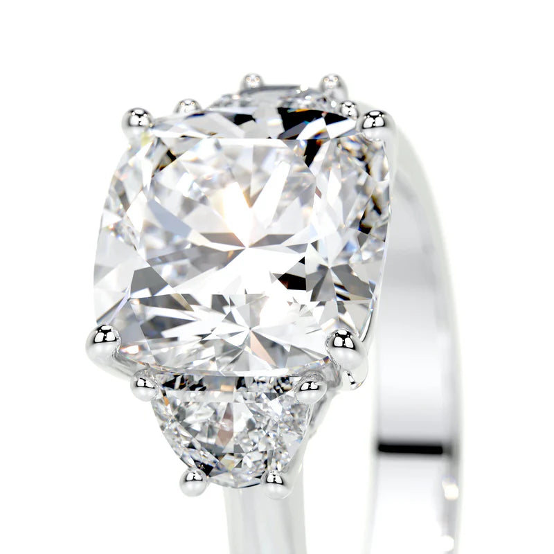 White :: Zenvella cushion cut three stone lab grown diamond ring elegant bridal jewelry