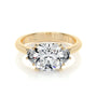 Yellow :: handcrafted cushion lab diamond three stone ring anniversary engagement ring