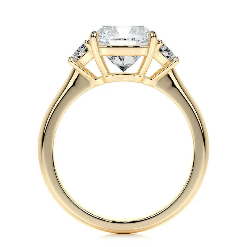 Yellow :: sustainable cushion lab grown diamond three stone ring eco friendly jewelry