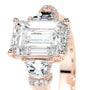 Rose :: premium emerald lab diamond three stone ring IGI certified bridal jewelry
