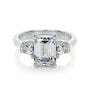 White :: Virellea emerald lab grown diamond three stone ring IGI certified engagement ring