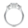 White :: Virellea emerald cut three stone lab grown diamond ring elegant bridal jewelry