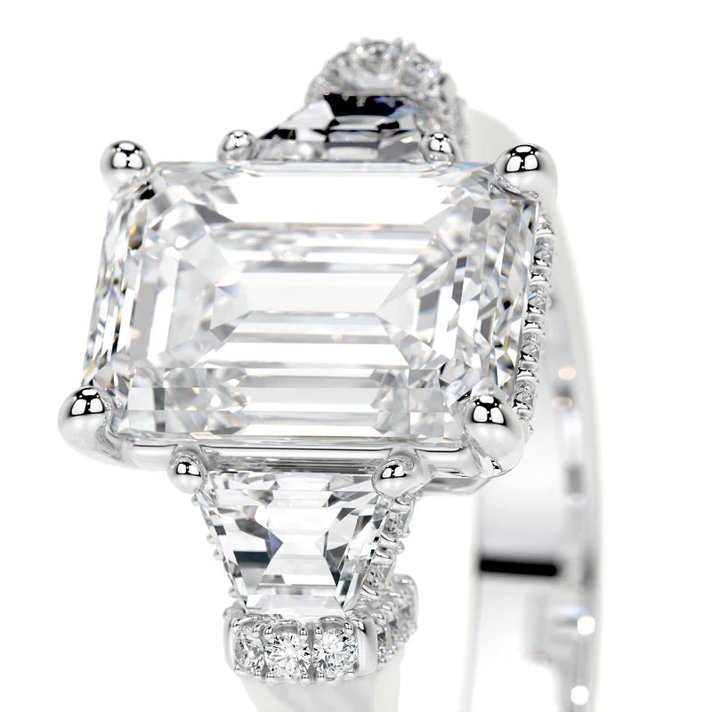 White :: IGI certified emerald lab diamond three stone ring luxury engagement ring