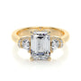Yellow :: handcrafted emerald lab diamond three stone ring anniversary engagement ring