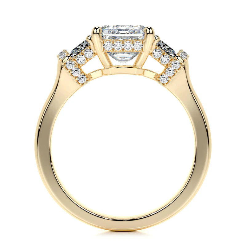 Yellow :: elegant Virellea emerald lab grown diamond three stone ring luxury design