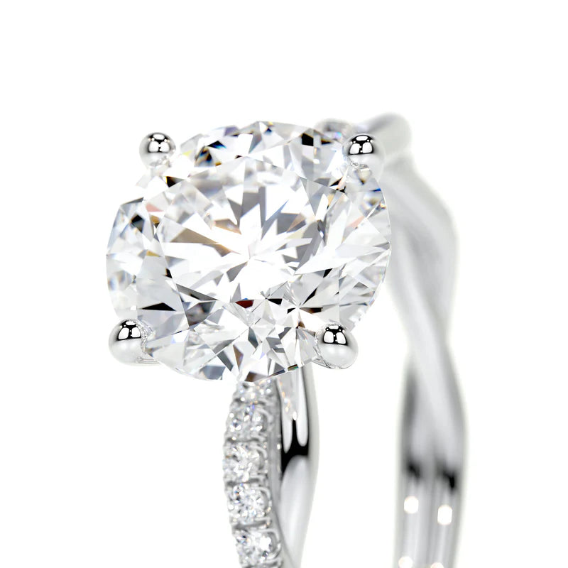 White :: Solmique round cut pavé lab grown diamond ring luxury engagement design