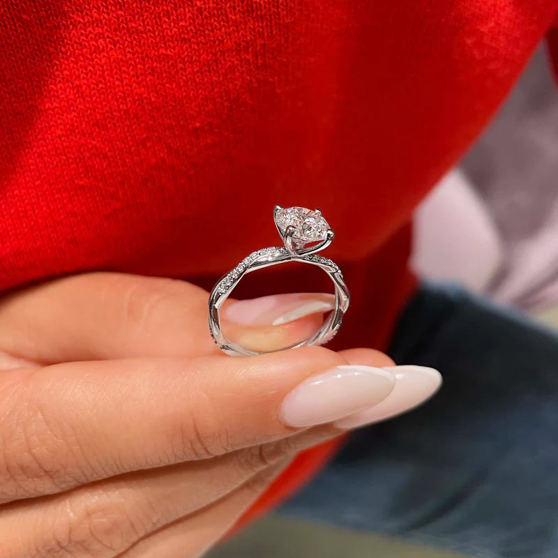 White :: round pavé lab grown diamond engagement ring sparkle white gold band