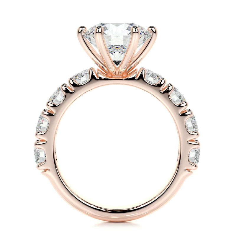 Rose :: round lab grown diamond engagement ring with pavé band brilliance