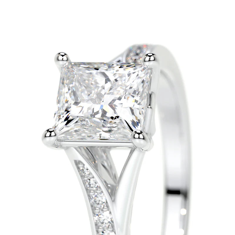White :: princess pavé lab grown diamond engagement ring sparkle white gold band