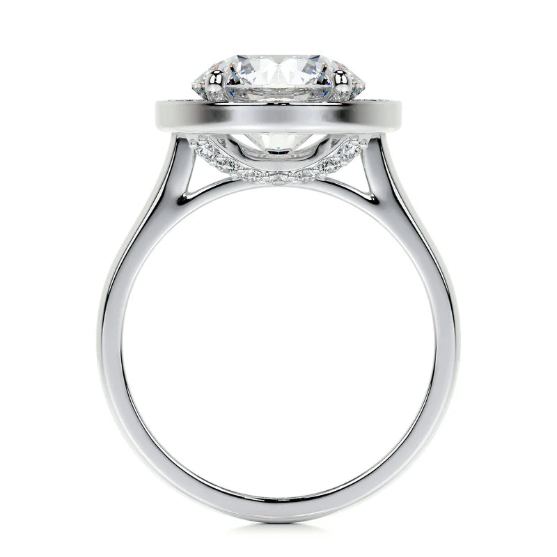 White :: Elvarra round cut halo lab grown diamond ring luxury engagement design