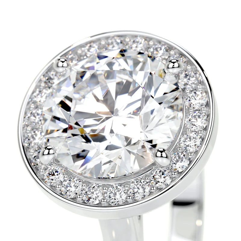 White :: round halo lab grown diamond engagement ring sparkle white gold band