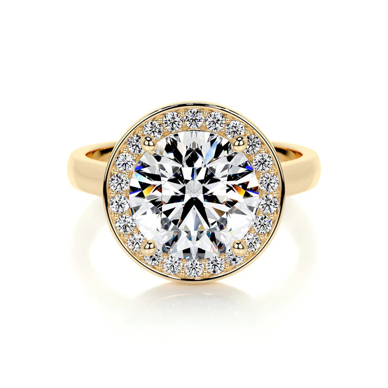 Yellow :: handcrafted round halo lab diamond engagement ring luxury fine jewelry