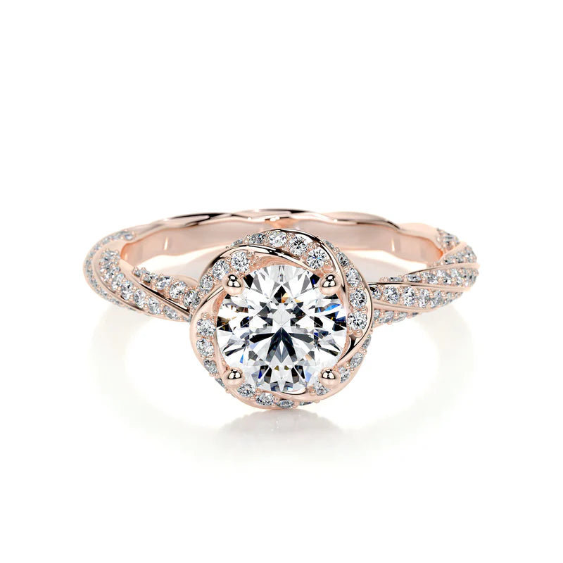 Rose :: round halo lab grown diamond engagement ring sparkle Rose gold band