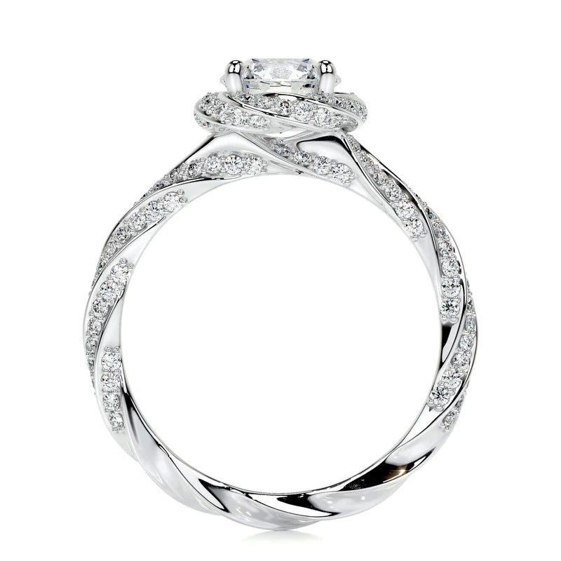 White :: IGI certified round lab diamond halo engagement ring elegant fine jewelry
