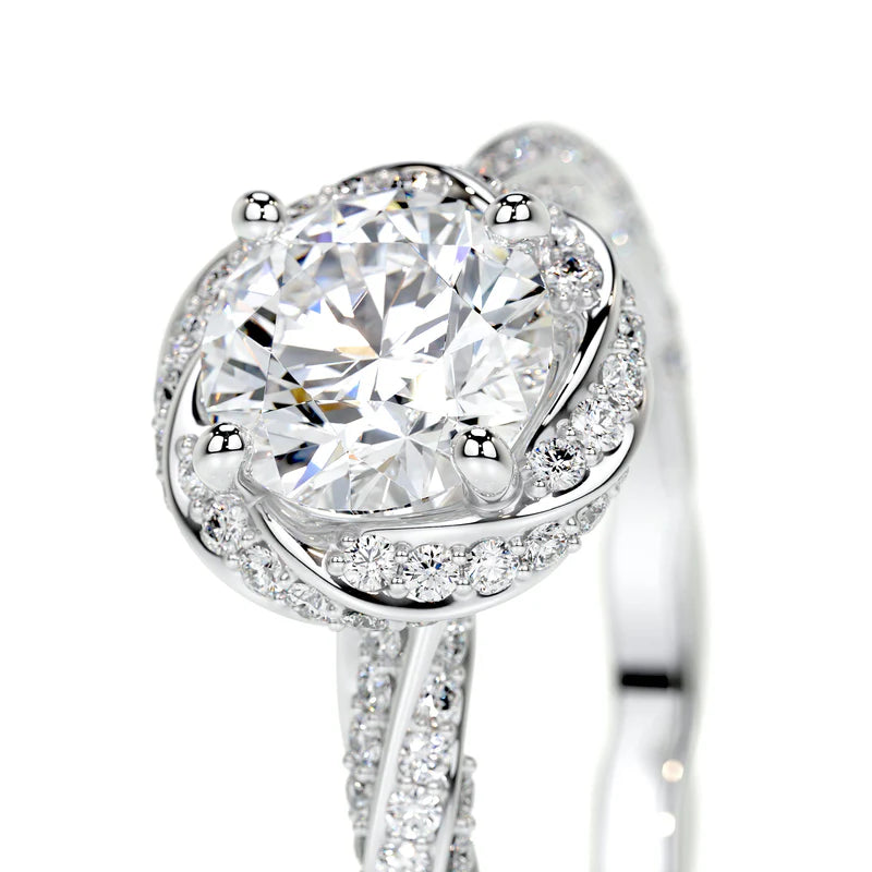 White :: Seravelle round cut halo lab grown diamond ring luxury engagement design