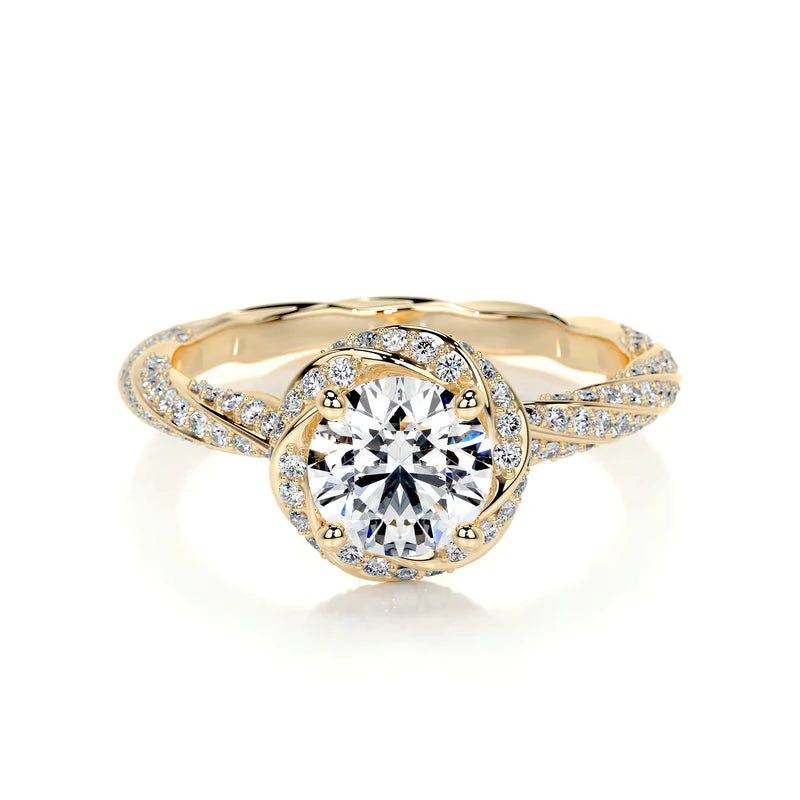 Yellow :: handcrafted round halo lab diamond engagement ring luxury fine jewelry