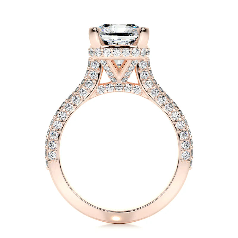 Rose :: modern radiant hidden halo lab grown diamond engagement ring bridal jewelry