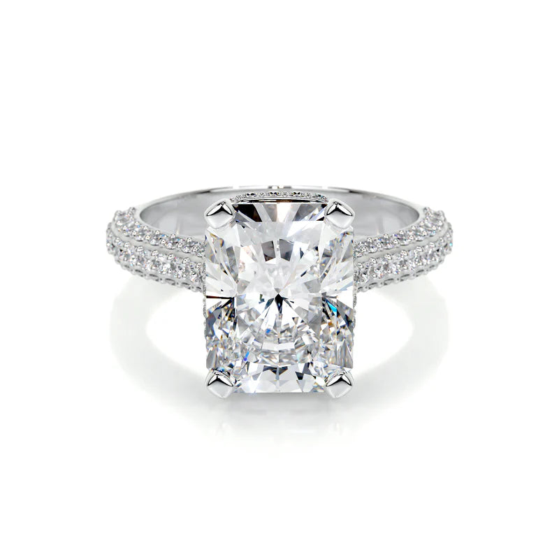 White :: Luxevia radiant hidden halo lab grown diamond engagement ring IGI certified