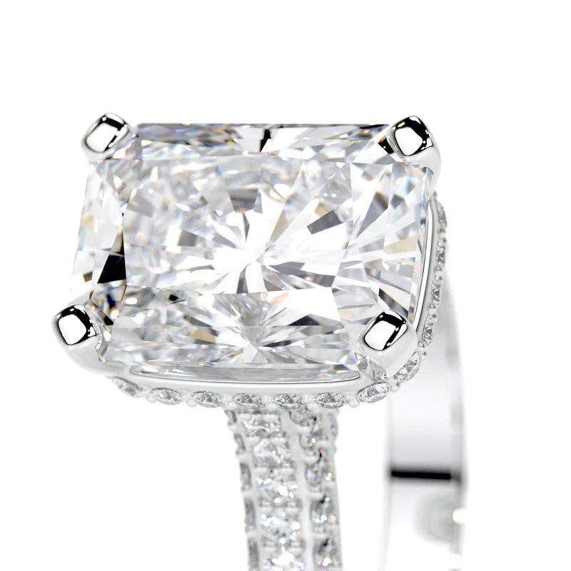 White :: Luxevia radiant cut hidden halo engagement ring lab grown diamond bridal ring