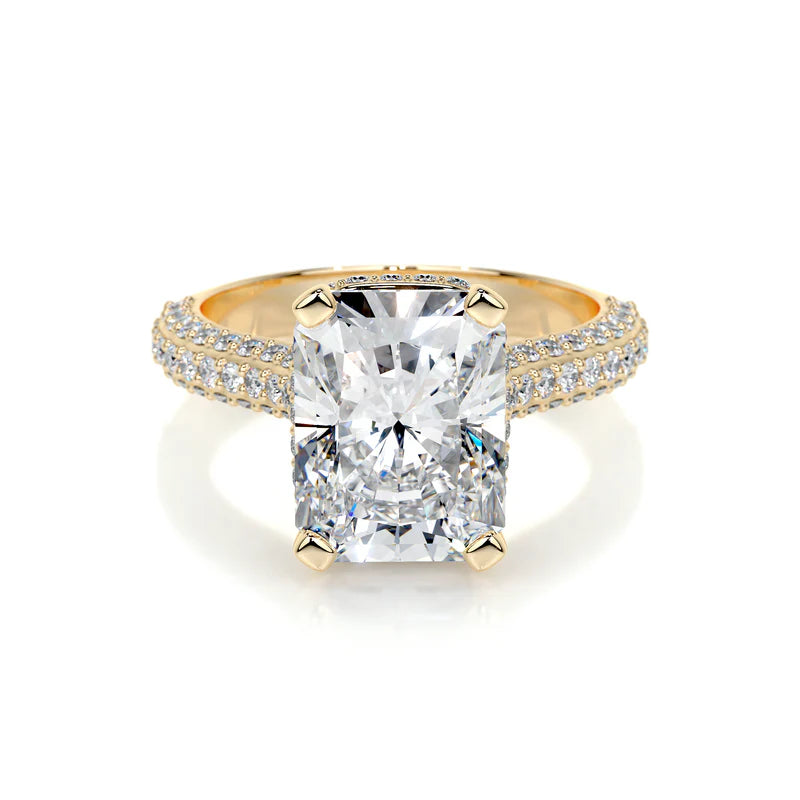 Yellow :: handcrafted radiant hidden halo lab diamond engagement ring luxury design