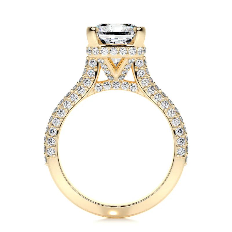 Yellow :: women’s radiant cut lab diamond engagement ring hidden halo pavé band