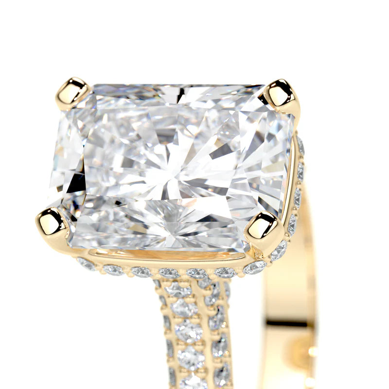 Yellow :: sustainable radiant lab grown diamond engagement ring hidden halo design