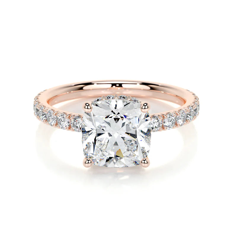 Rose :: Velentique square cushion hidden halo lab grown diamond engagement ring IGI certified rose gold