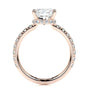 Rose :: side view square cushion hidden halo lab grown diamond ring rose gold warm tone