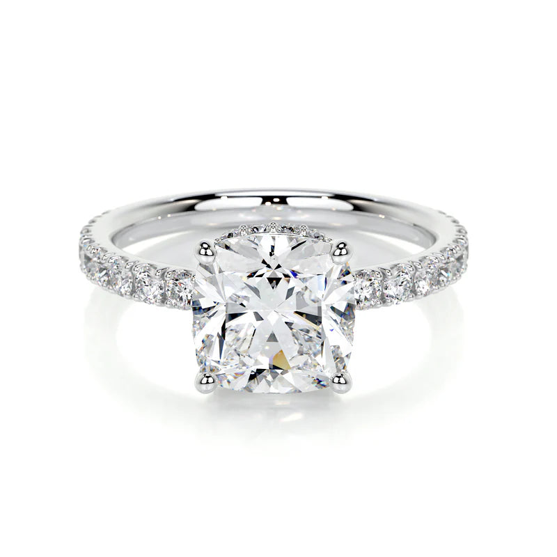 White :: Velentique square cushion hidden halo lab grown diamond engagement ring IGI certified white gold