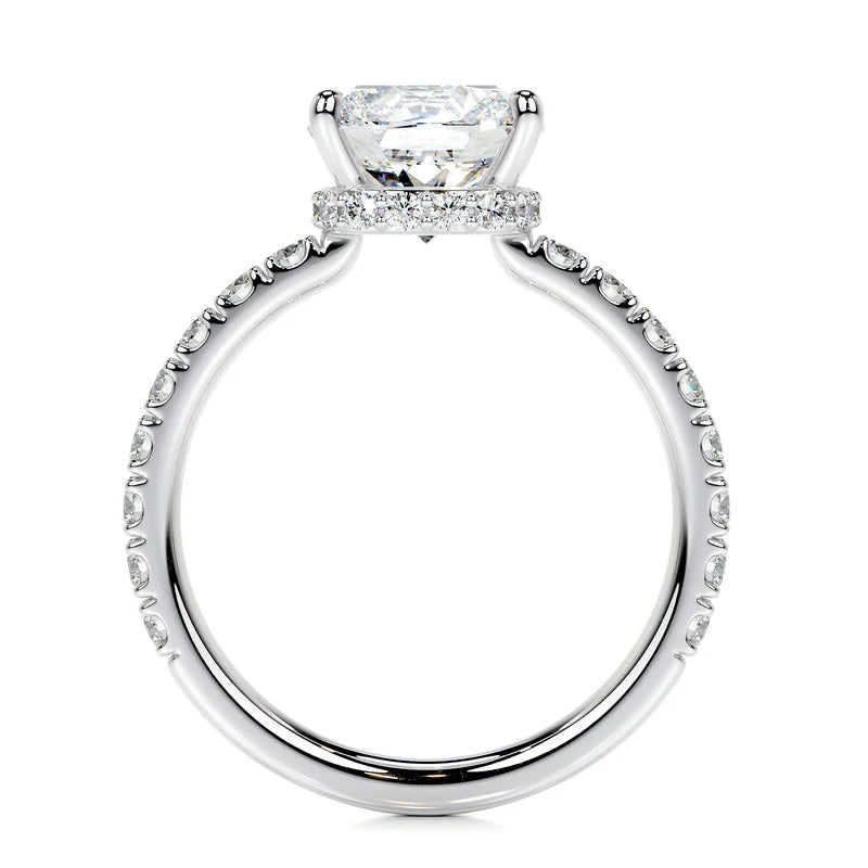 White :: square cushion cut lab grown diamond ring hidden halo white gold engagement ring top view