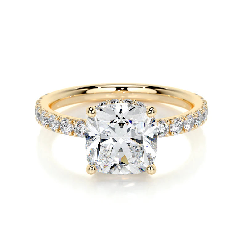 Yellow :: Velentique square cushion hidden halo lab grown diamond engagement ring IGI certified yellow gold
