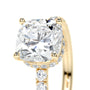 Yellow :: close up square cushion lab diamond hidden halo ring yellow gold classic look