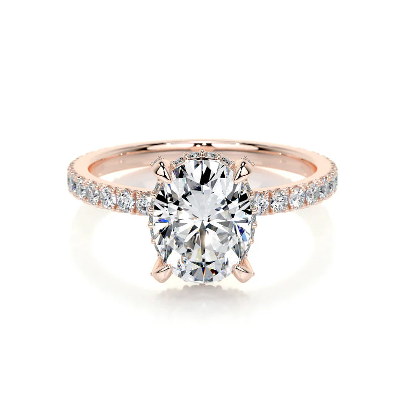 Rose :: Zoravique oval hidden halo lab grown diamond engagement ring IGI certified rose gold