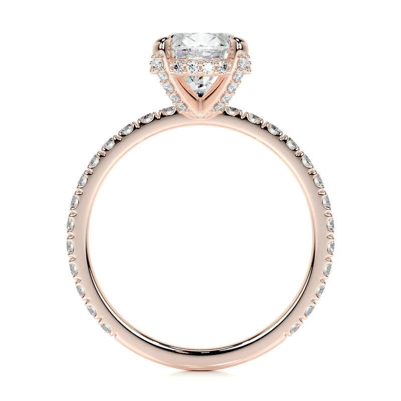Rose :: side view oval hidden halo lab grown diamond ring rose gold warm tone