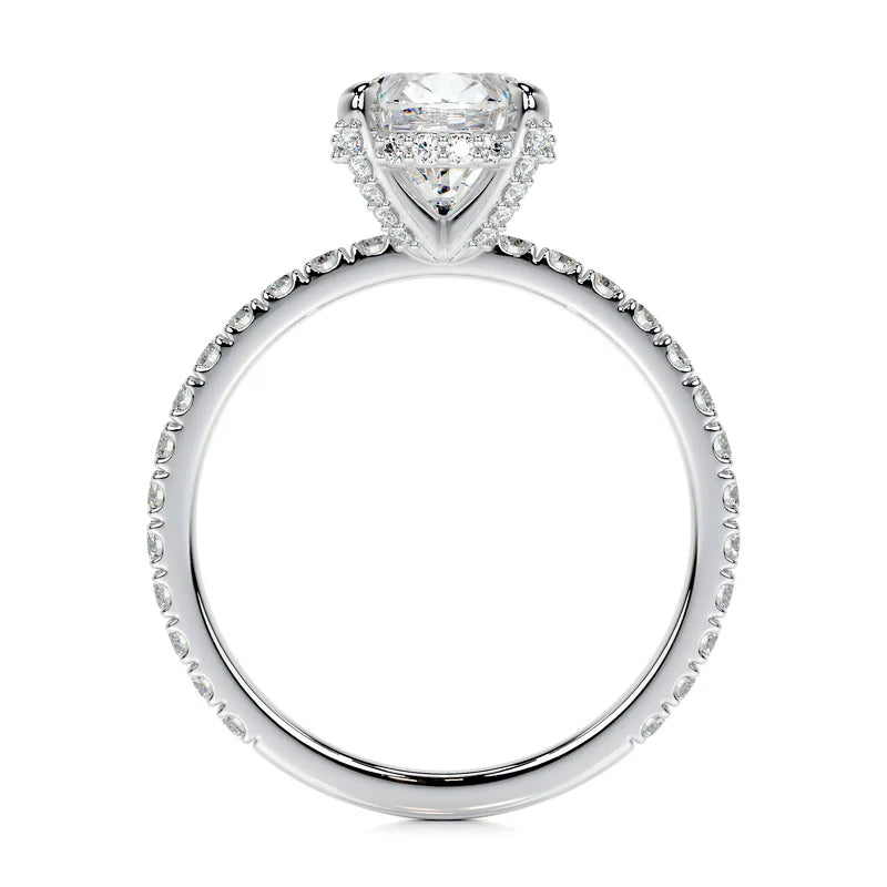 White :: side profile oval hidden halo lab diamond ring white gold setting sparkle