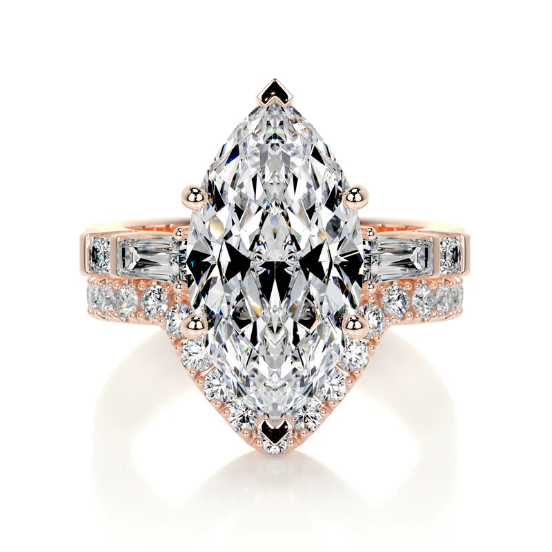 Rose :: marquise three stone lab grown diamond engagement ring round side stones