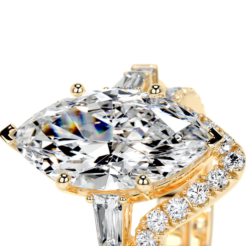 Yellow :: sustainable marquise lab grown diamond three stone ring eco friendly jewelry