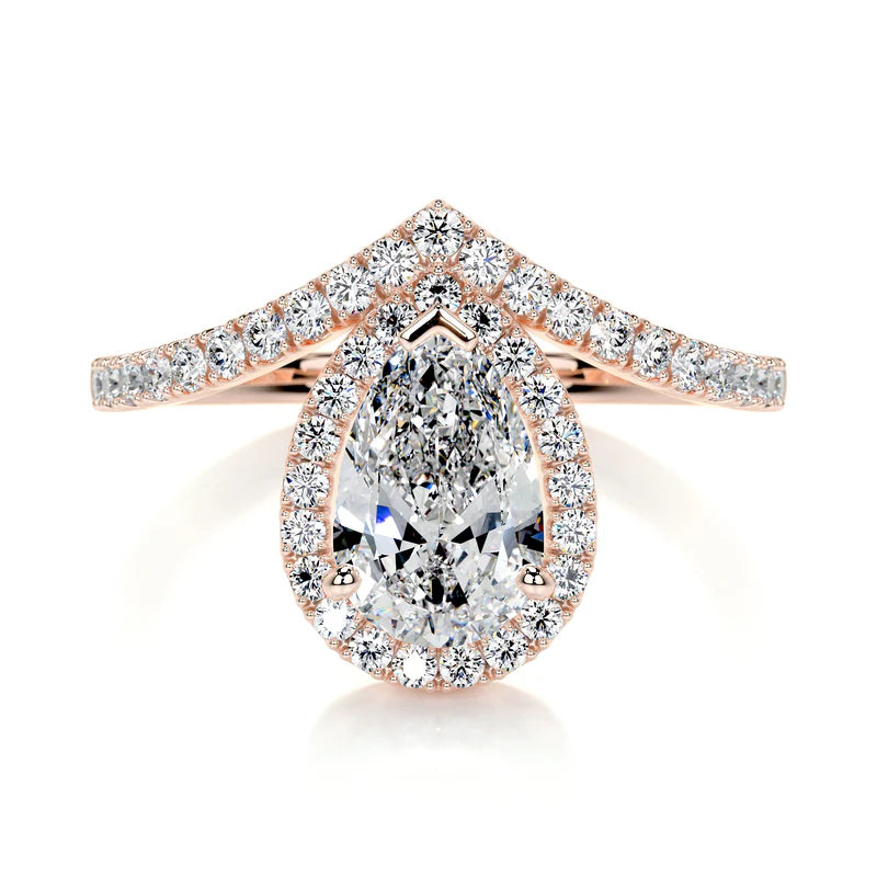 Rose :: pear halo lab grown diamond engagement ring sparkle white gold band