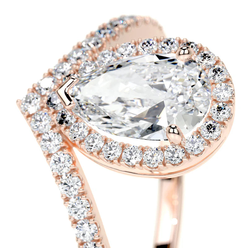 Rose :: modern pear halo lab grown diamond engagement ring bridal jewelry