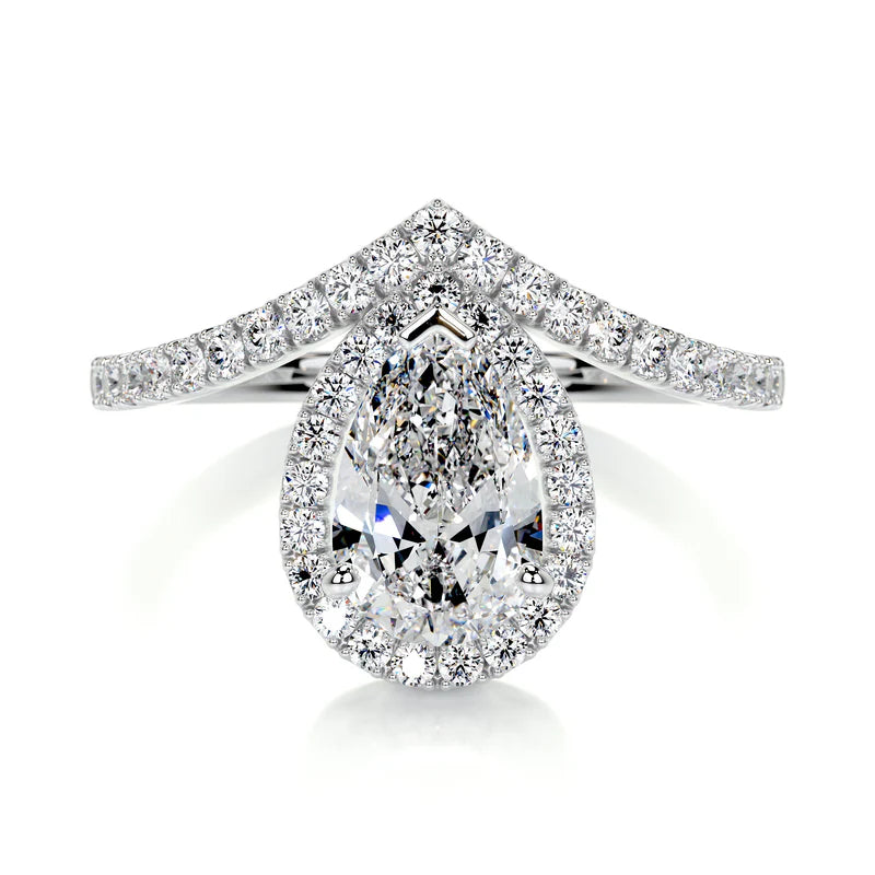 White :: Noravique pear halo lab grown diamond engagement ring IGI certified
