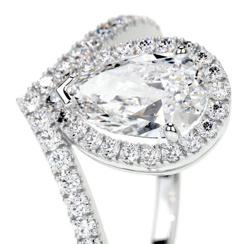 White :: Noravique pear cut halo lab grown diamond ring luxury engagement design