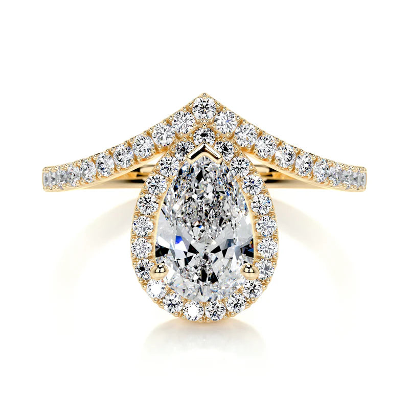 Yellow :: premium pear lab diamond halo engagement ring IGI certified ring
