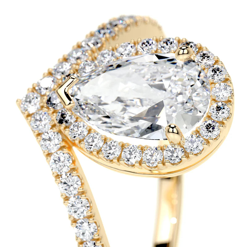 Yellow :: fine jewelry pear lab grown diamond halo engagement ring women ring